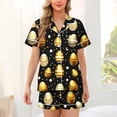 thumbnail image 1 of Seffadzy Women's Easter Print Milk Silk Pajama Set, Button Front Cardigan with Lapel Collar, Short Sleeve Top Shorts Loungewear (1 Top + 1 Bottom) Suitable for casual home wear_Gold_XL, 1 of 5