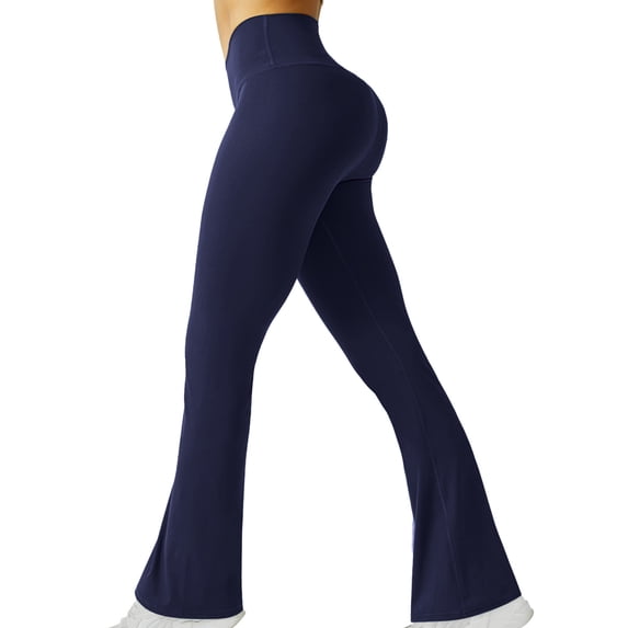 Seffadzy Women's Leggings High Waisted Bootcut Flare with Pockets Tummy Control Stretchy Yoga Pants for Workout Navy XL