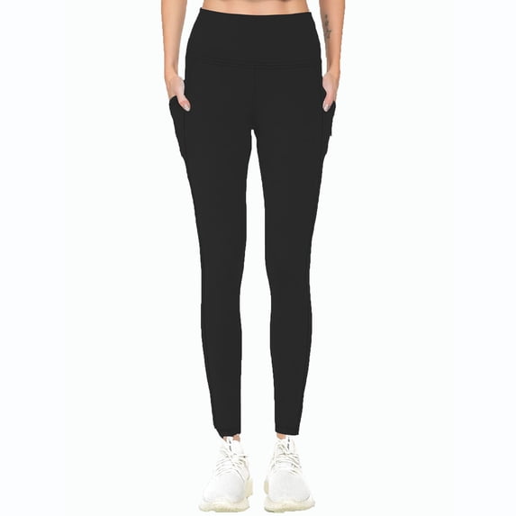 Seffadzy Women's Leggings High Waisted Tummy Control Stretchy Pocket Solid Color Lounge Yoga Pants for Workout Daily Black XL