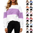 thumbnail image 1 of Seffadzy Women's Long Sleeve Sweatshirts Oversized Crewneck Color Block Pullover Top Casual Lightweight Tops Purple S, 1 of 9