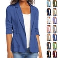 thumbnail image 1 of Seffadzy Women's Plus Size Blazer Ruched 3/4 Sleeve with Pockets Open Front Lightweight Business Casual Jacket Blue 4XL, 1 of 7