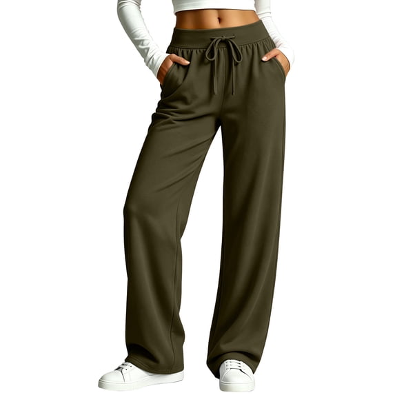 Seffadzy Women's Plus Size High Waist Wide Leg Sweatpants with Pockets Drawstring Loose Fit Casual Jogging Pants Lightweight Comfortable Lounge Wear