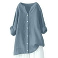 thumbnail image 1 of Seffadzy Women's Plus Size Long Sleeve Cotton Linen Button Down Shirt Solid Color Relaxed Fit Casual Blouse Breathable Top, 1 of 6