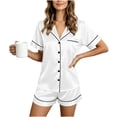thumbnail image 1 of Seffadzy Women's Silk Satin Pajamas Set Short Sleeve Button Down Two Piece Sleepwear Soft Breathable Lounge Set for Home White 2XL, 1 of 7
