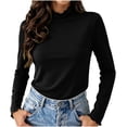 thumbnail image 1 of Seffadzy Women's Stand Collar Undershirt Ruched Trim Long Sleeve Brushed Fleece Solid Color Stretchy Thermal Base Layer Top Black L, 1 of 7