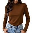 thumbnail image 1 of Seffadzy Women's Stand Collar Undershirt Ruched Trim Long Sleeve Brushed Fleece Solid Color Stretchy Thermal Base Layer Top Brown M, 1 of 7