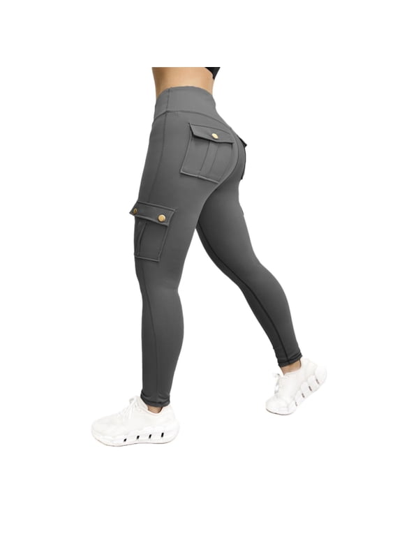 Women's Yoga Leggings High Waist High Elasticity with Pockets Tummy Control Workout Running Pants Dark Blue XL