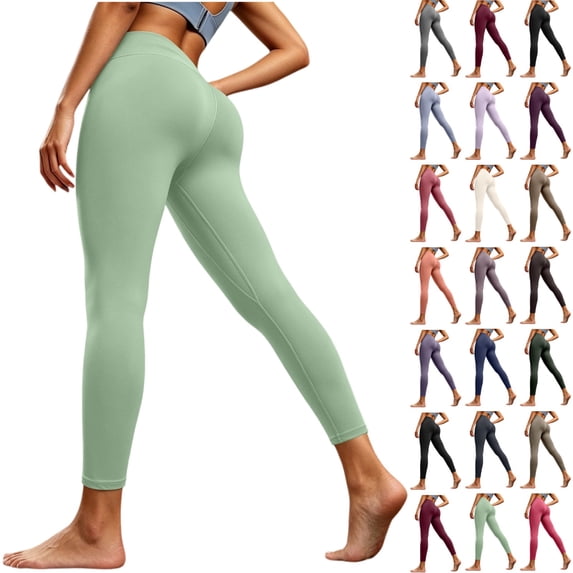 Seffadzy Women's Yoga Leggings High Waisted Tummy Control Compression Running Workout Gym Pants Green S