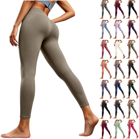 Seffadzy Women's Yoga Leggings High Waisted Tummy Control Compression Running Workout Gym Pants Khaki S