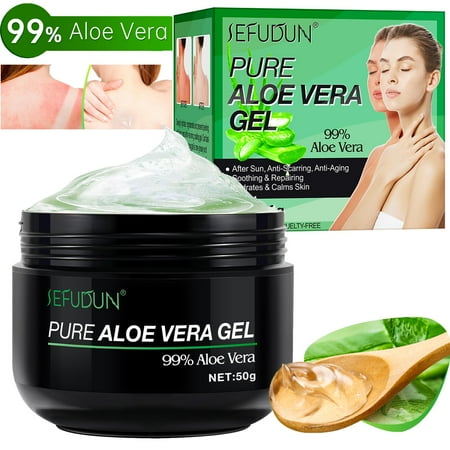 Sefudun 99% Pure Aloe Vera 50g,After Sun Repair,Calm Skin,Anti Scarring,Oil Control,Deeply Hydrate Cooling Gel,Fast Absorbing & Non Greasy
