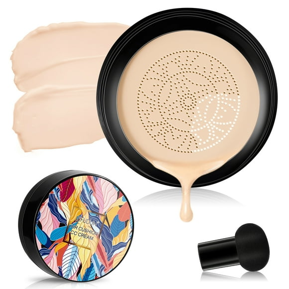 ALIVER Mushroom Head Air Cushion CC Cream,Moisturizing Concealer Foundation Makeup,Long Lasting Nude CC Cream Cushion, Natural Color
