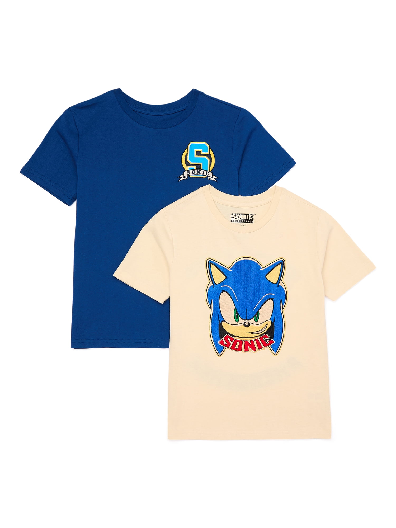 Sega Boys’ Sonic the Hedgehog Front and Back Graphic Tee with Short Sleeves, 2-Pack, Sizes 4-18