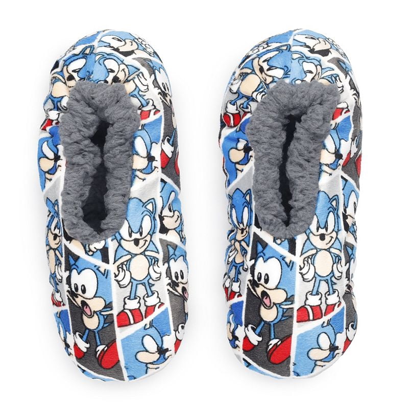 Sega Sonic; Boys' Slipper Fuzzy Babba Socks, Grippy Bottoms, Stretchy Elastic, S/M (Children's Shoe Size 8-13)