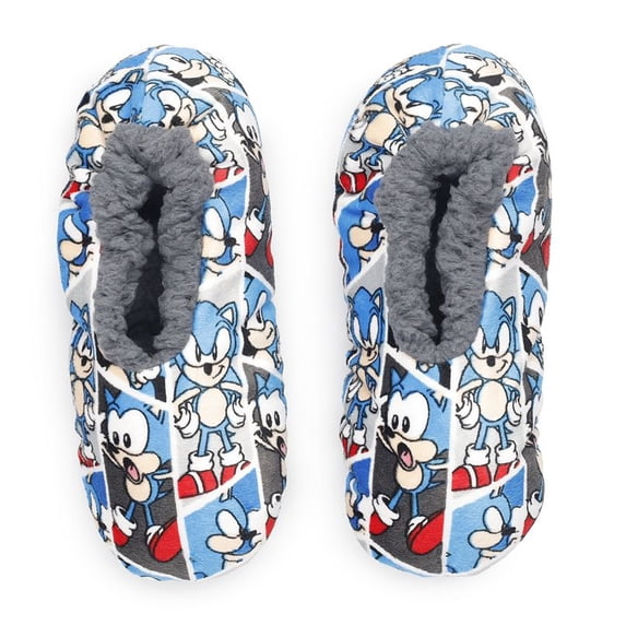 Sega Sonic; Boys' Slipper Fuzzy Babba Socks, Grippy Bottoms, Stretchy Elastic, S/M (Children's Shoe Size 8-13)