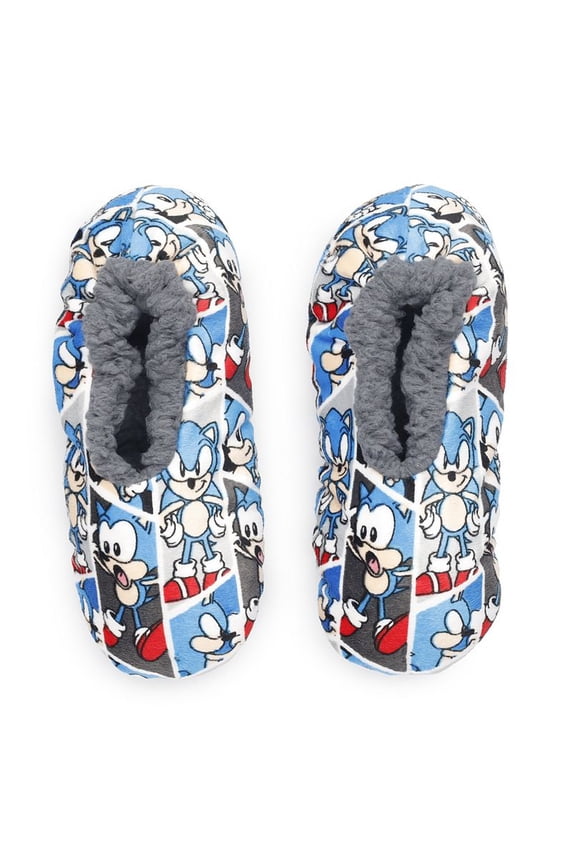 Sega Sonic; Boys' Slipper Fuzzy Babba Socks, Grippy Bottoms, Stretchy Elastic, S/M (Children's Shoe Size 8-13)