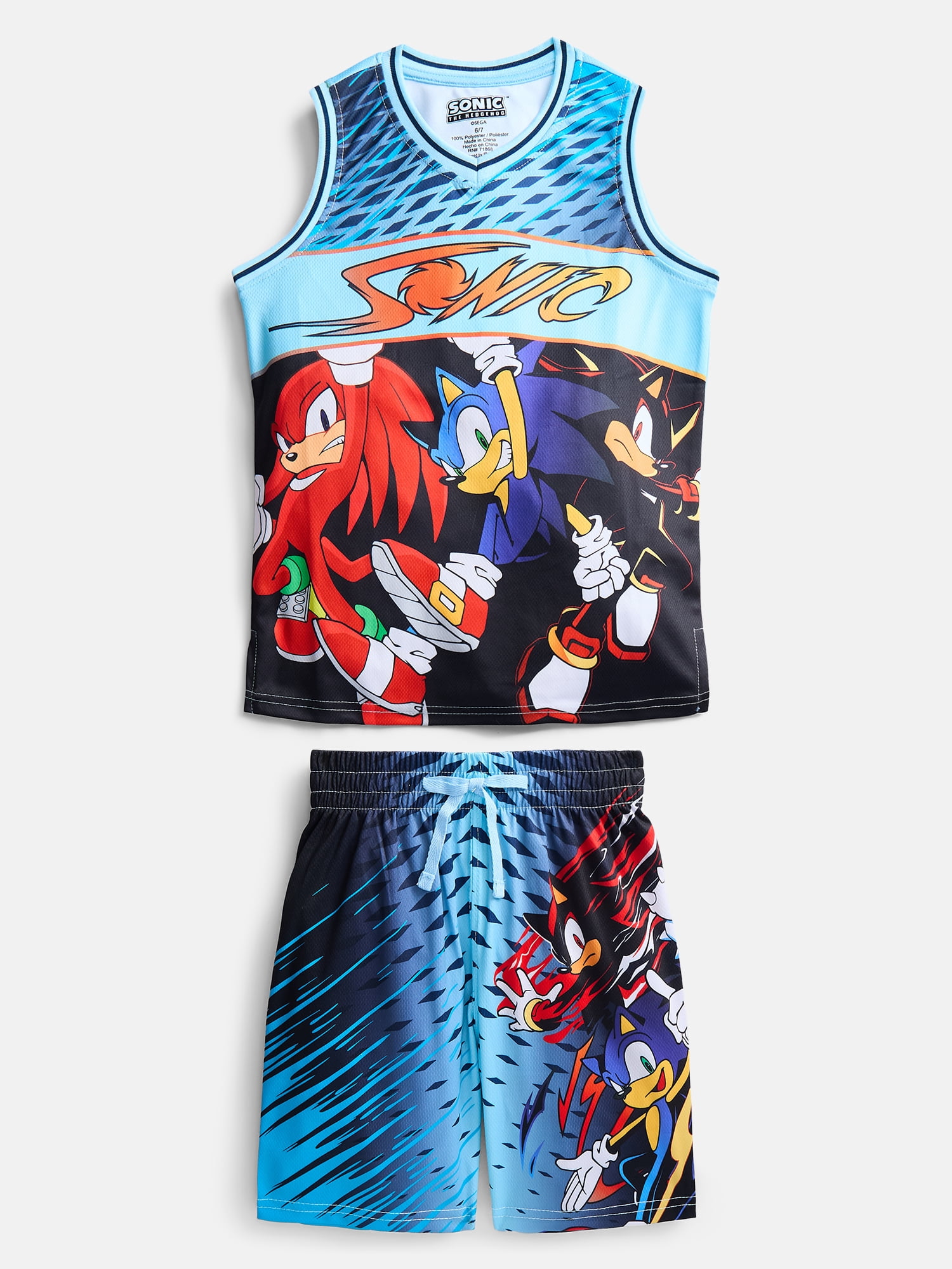 Sonic the Hedgehog Boys Basketball Jersey and Matching Shorts Set, 2-Piece, Sizes 4-12