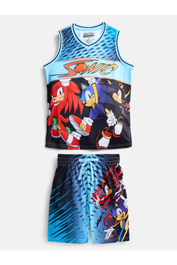Sonic Hedgehog Baskeball Jersey & Matching Short Set Sizes XS 4/5- L 10/12