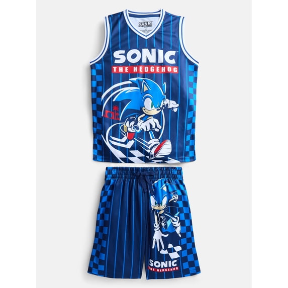 Sonic the Hedgehog Boys Basketball Jersey and Matching Shorts Set, 2-Piece, Sizes 4-12