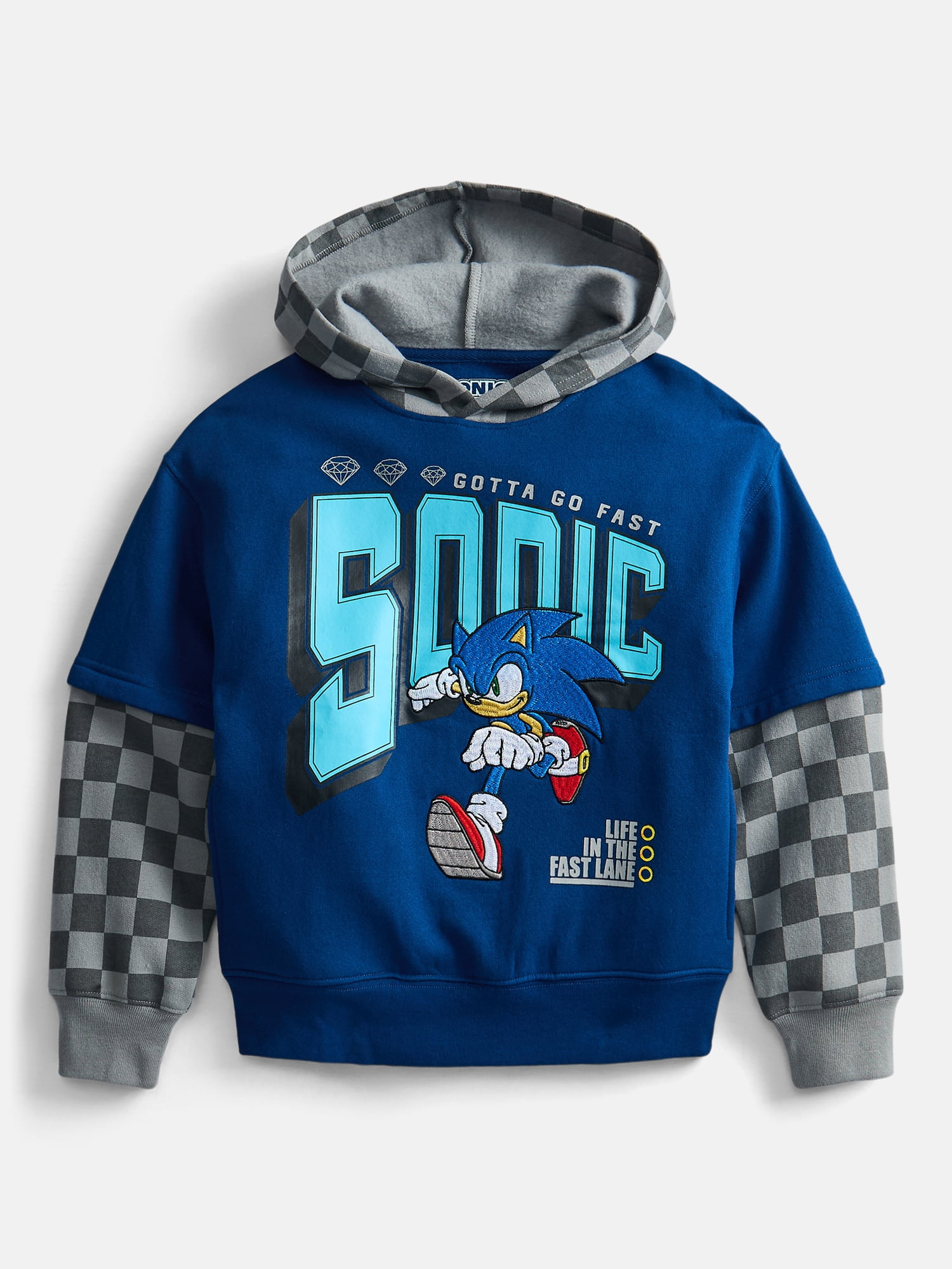 Sega Sonic The Hedgehog Boys Layer Look Embroidered Hoodie, Sizes XS 4/5-XL 14/16