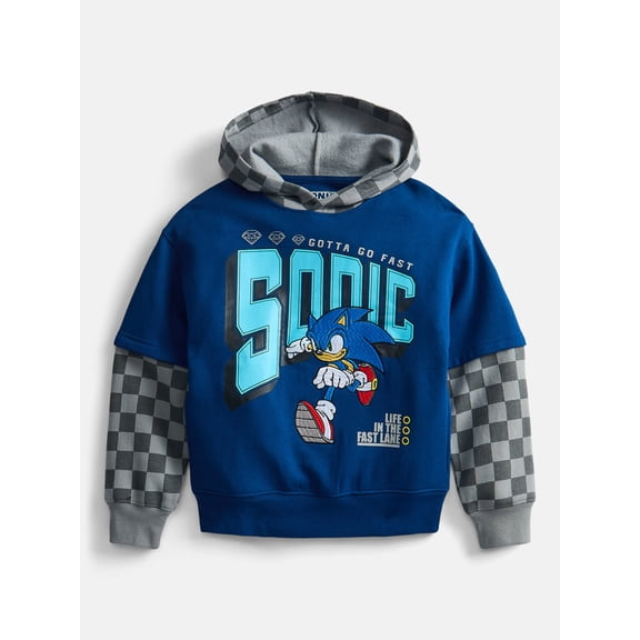 Sega Sonic The Hedgehog Boys Layer Look Embroidered Hoodie, Sizes XS 4/5-XL 14/16