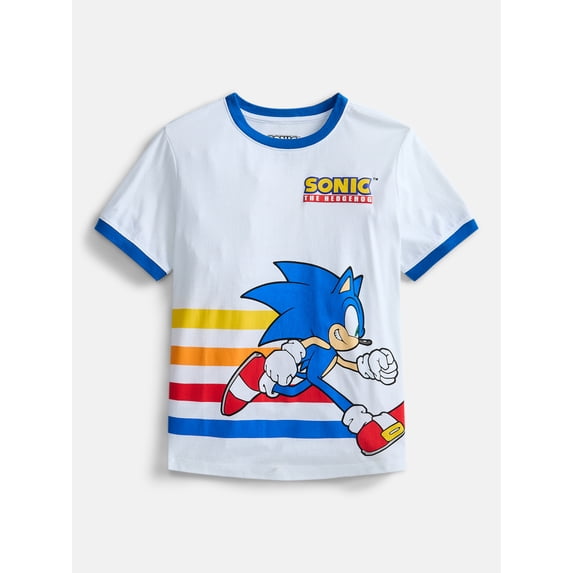 Sega Sonic The Hedgehog Boys Short Sleeve Puff Print Ringer T-Shirt, Sizes XS 4/5-XXL 18/20