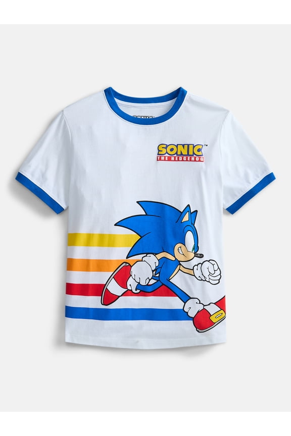 Sonic The Hedgehog Boys Short Sleeve Puff Print Ringer T-Shirt, Sizes XS 4/5-XXL 18/20