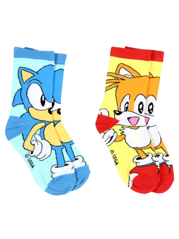 Sega Sonic The Hedgehog Boys' Socks Tails And Sonic Character 2 Pairs Athletic Crew Socks