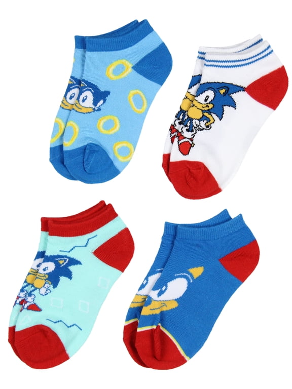 Sega Sonic The Hedgehog Boys' Youth Ankle Socks No-Show Kids Video Game 4 Pairs