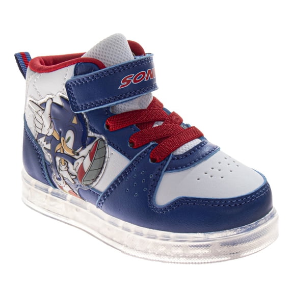 Sega Sonic The Hedgehog High Top Sneakers Boys, Speedy Athletic Racing Design Durable Canvas Lace Up Closure (Toddler Little Kid), Blue, Size: 7