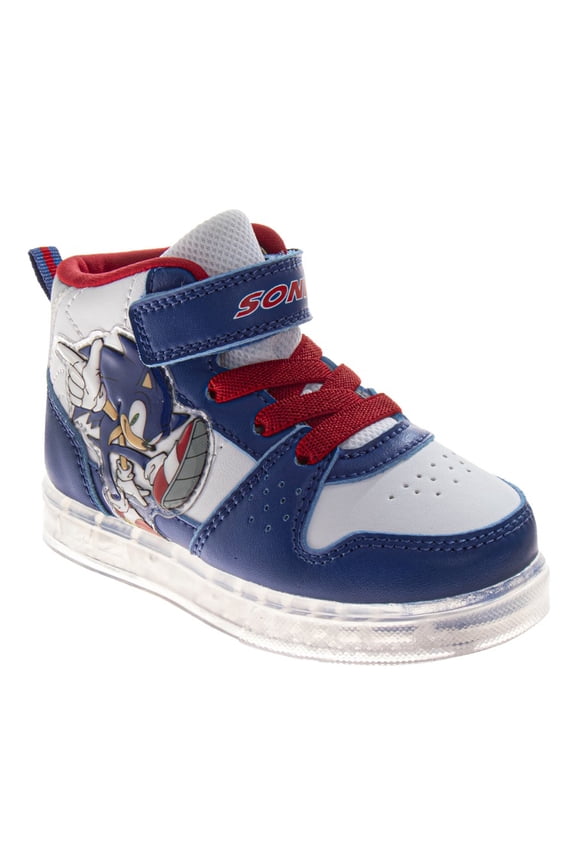 Sega Sonic The Hedgehog High Top Sneakers Boys, Speedy Athletic Racing Design Durable Canvas Lace Up Closure (Toddler Little Kid), Blue, Size: 8