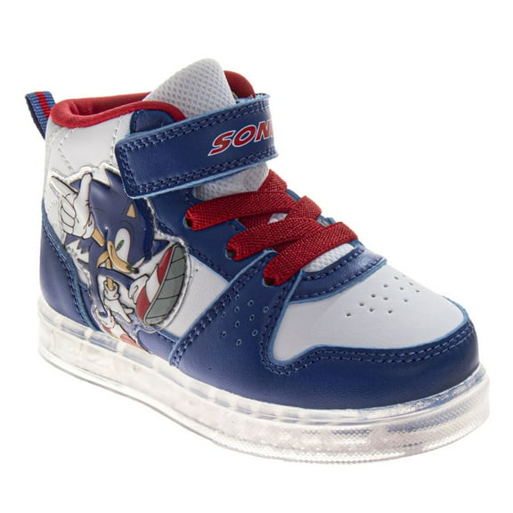 Sega Sonic The Hedgehog High Top Sneakers Boys, Speedy Athletic Racing Design Durable Canvas Lace Up Closure (Toddler Little Kid), Blue, Size: 9