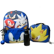 Sega Sonic the Hedgehog 4 Piece Backpack Set, Kids 16" School Travel Bag with Front Zip Pocket, Blue