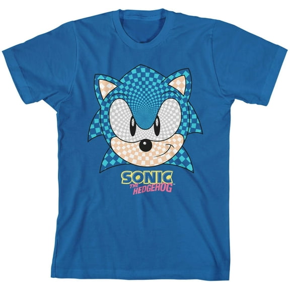 Sega Sonic the Hedgehog Checkers Face Youth Royal Blue Graphic Tee-Medium
