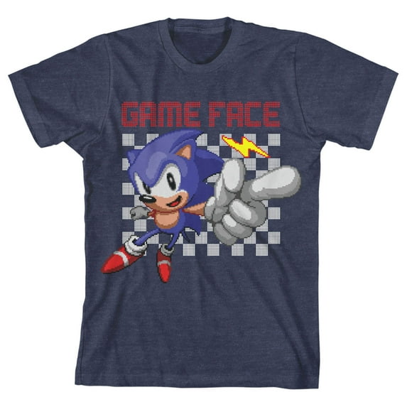 Sega Sonic the Hedgehog Game Face Youth Navy Blue Graphic Tee-Medium