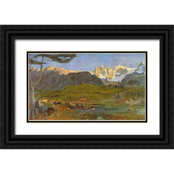 Segantini, Giovanni 18x12 Black Ornate Wood Framed with Double Matting Museum Art Print Titled - Life