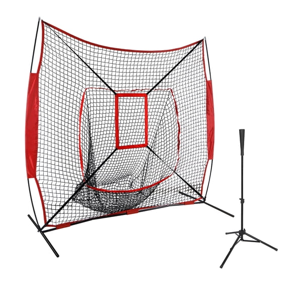 Segawe 7'x7' Baseball Protective Screen with Strike Zone and Adjustable Batting Tee