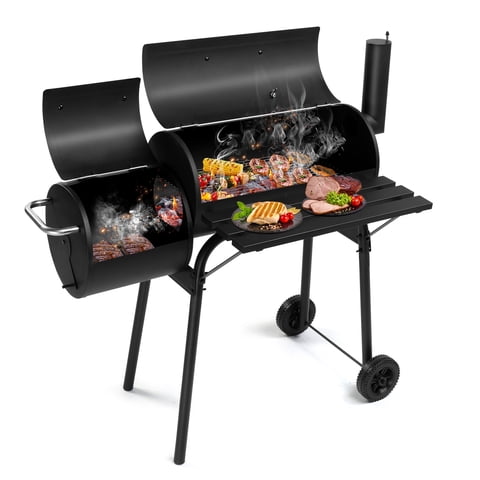 Segmart BBQ Charcoal Grill, 43.7-inch Length Portable Barbecue Grill, Offset Smoker Barbecue Oven with Wheels & Thermometer for Outdoor Picnic Camping Patio Backyard