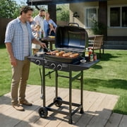 2 Burner Propane Gas Grill with Side Burner, 24000 BTU Outdoor BBQ Grill, Stainless Steel with Enameled Grates & Side Tables, Freestanding Patio Cooker for Backyard Kitchen