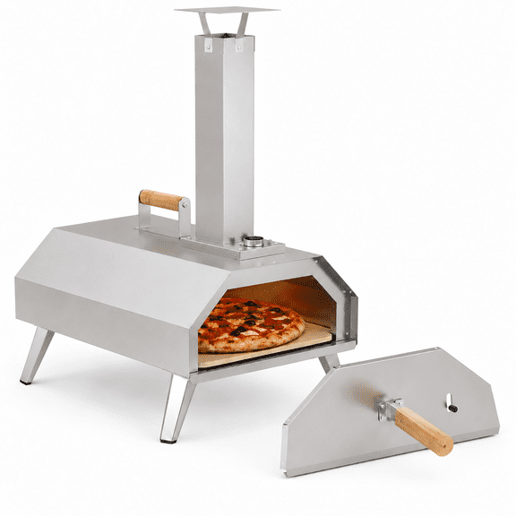 Segmart 12" Wood Pellet Outdoor Pizza Oven with 360 Rotating Pizza Stone, Built-in Thermometer, Insulated Stainless Steel Pizza Maker for Backyard Camping
