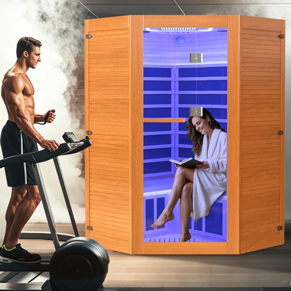 Segmart 2-3 Person Home Sauna, Far Infrared Sauna, 2180W Low EMF Infrared Hemlock Wood Sauna with Tablet Stand, Cup Holder, Bluetooth Speakers, 7 Color Ambient LED Strips & Beauty Light