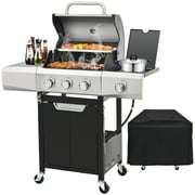 Segmart 3 Burner BBQ Propane Gas Grill with Side Burner, Stainless Steel 40,500 BTU Patio Garden Barbecue Grill with Waterproof Cover, Wheels, and Bottle Opener, Perfect for Camping, Outdoor Cooking
