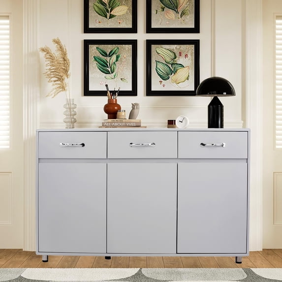 Segmart 3 Drawers 3 Cabinets Kitchen Buffet Sideboard Cabinet Grey