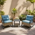thumbnail image 1 of Segmart 3PCS Patio Rocking Bistro Chairs Set, Front Porch Furniture Sets with Cushions,Outdoor Rattan Wicker Sofa Chairs and Table,250Ibs, Blue, 1 of 12