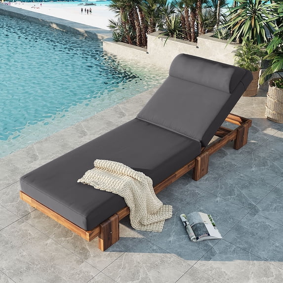 78.8'' Outdoor Patio Chaise Lounge Chair, Acacia Wood Adjustable Recliner with Headrest and Retractable Side Tray, 3-Position Backrest, 400 lbs Capacity for Poolside Garden Beach