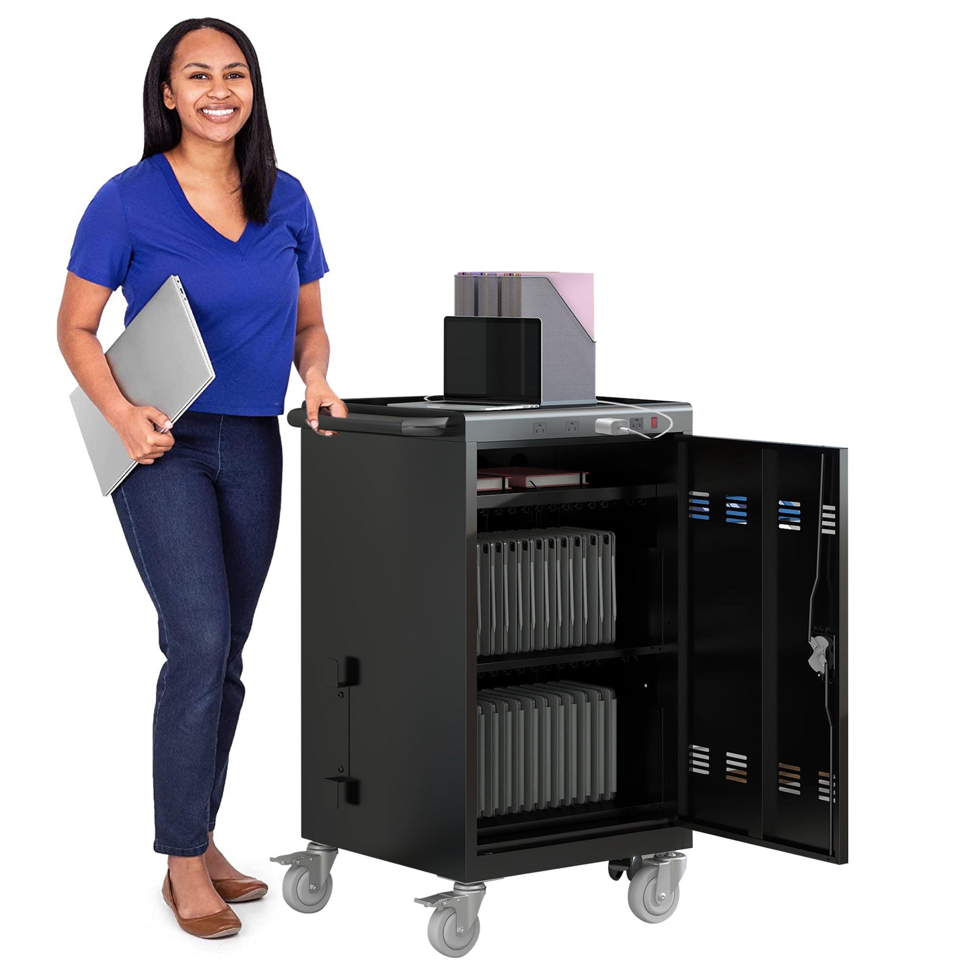 Segmart Mobile Charging Cart, 32 Device Capacity, for Laptops, iPads & Tablets with Rolling