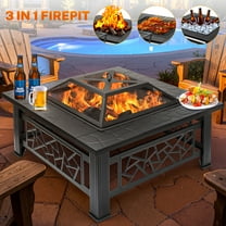 Segmart 32" Fire Pit for Outside, Square Wood Burning Metal Firepit Table w/Waterproof Cover, Food Clip, Mesh Screen Lid, Poker, Heater/Grill/Ice Pit for Backyard Patio Garden BBQ Grill, S7044