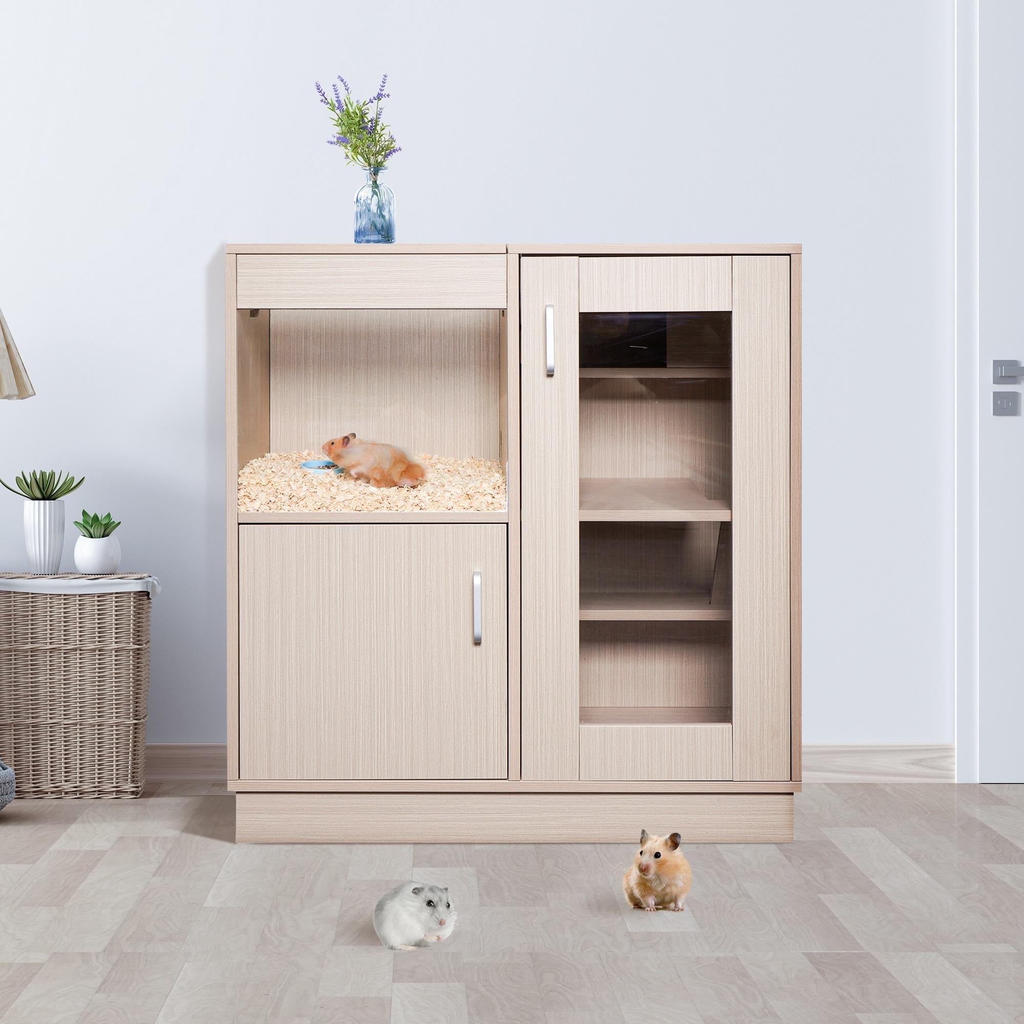 Segmart 34"H Large Wooden Hamster Cage Indoor / Outdoor, 4-Tier Small Animal House / Guinea Pig Cages w/ Storage Cabinet for Rat Gerbil Hamster Hedgehog