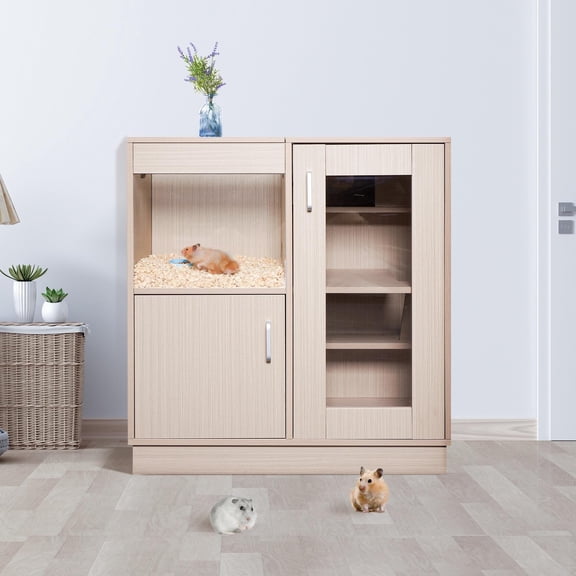 Segmart 34"H Large Wooden Hamster Cage Indoor / Outdoor, 4-Tier Small Animal House / Guinea Pig Cages w/ Storage Cabinet for Rat Gerbil Hamster Hedgehog