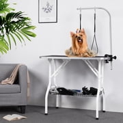 Segmart 36 Professional Dog Grooming Table,Adjustable Cat Drying Desktop with Arms,Nooses, Mesh Tray,Foldable Pet Station Stainless Steel Frame Table, Capacity Up to 300lbs,Black