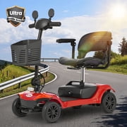 Segmart 4-Wheel Mobility Scooter for Seniors and Adults, Detachable Electric Scooter with Shock Absorption, 9-Inch Rear Wheels, 360  Swivel Seat, Electromagnetic Brake and LED Lights, Red